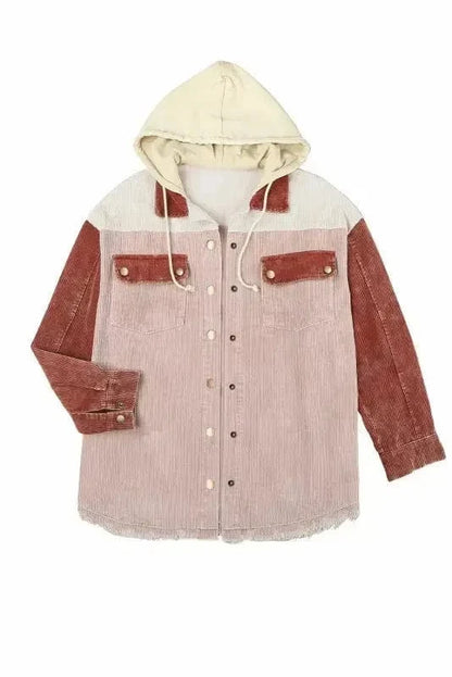 Colour Block Hooded Corduroy Jacket