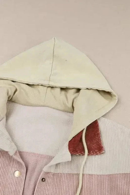 Colour Block Hooded Corduroy Jacket