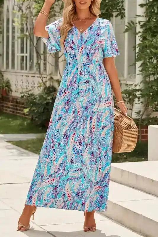 Floral V-Neck Wrap Maxi Dress – Green
