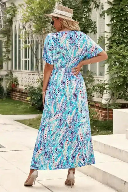 Floral V-Neck Wrap Maxi Dress – Green