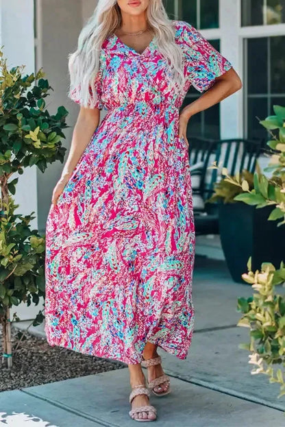 Floral V-Neck Wrap Maxi Dress – Green