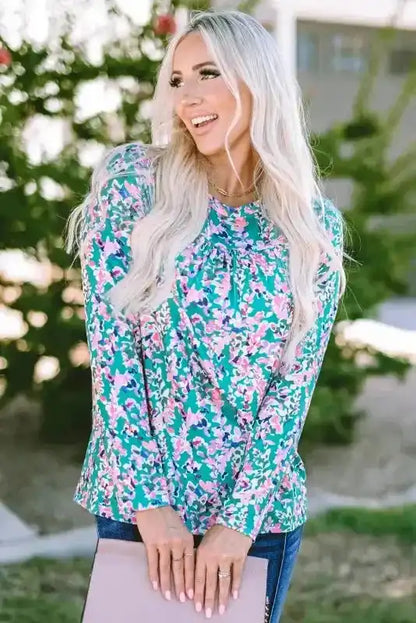 Floral V-Neck Wrap Maxi Dress – Green