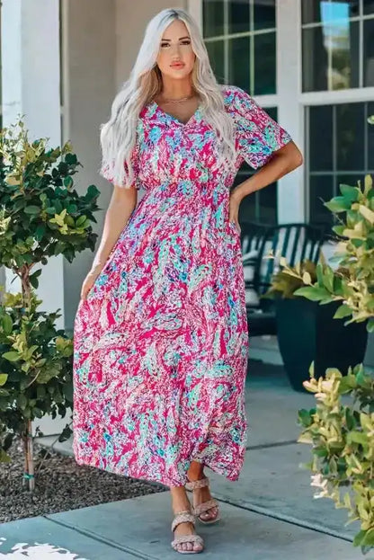 Floral V-Neck Wrap Maxi Dress – Green