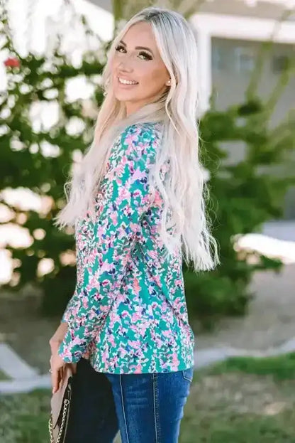Floral V-Neck Wrap Maxi Dress – Green