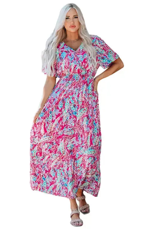 Floral V-Neck Wrap Maxi Dress – Green