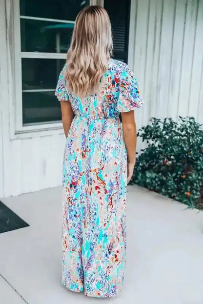 Floral V-Neck Wrap Maxi Dress – Green