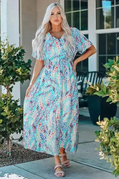 Floral V-Neck Wrap Maxi Dress – Green