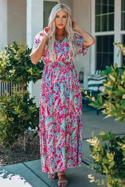 Floral V-Neck Wrap Maxi Dress – Green