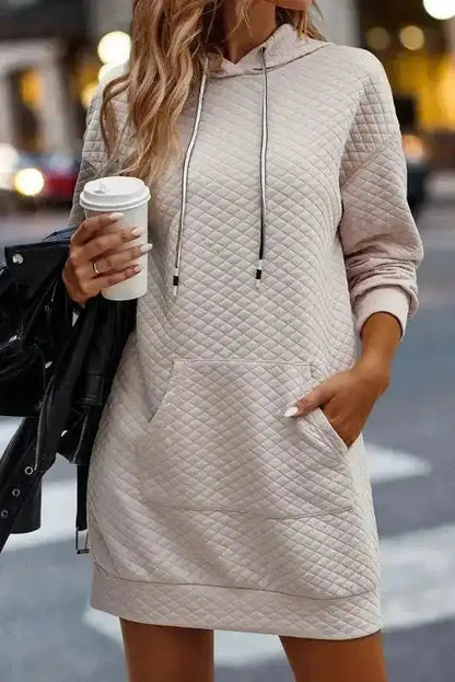 Quilted Hooded Mini Dress with Kangaroo Pocket