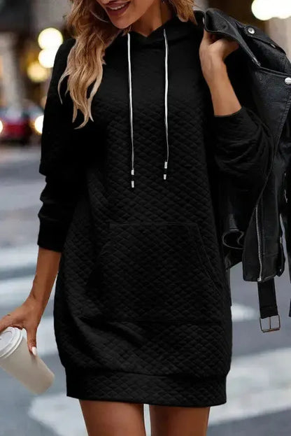 Quilted Hooded Mini Dress with Kangaroo Pocket