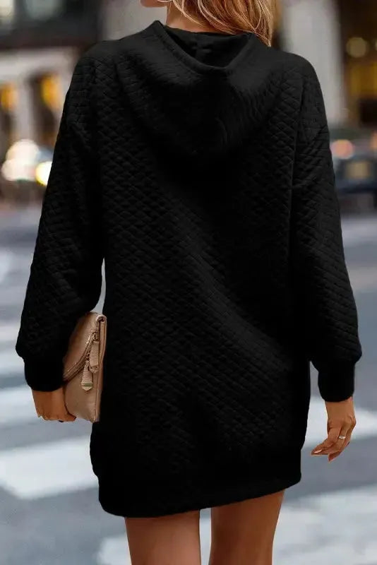Quilted Hooded Mini Dress with Kangaroo Pocket