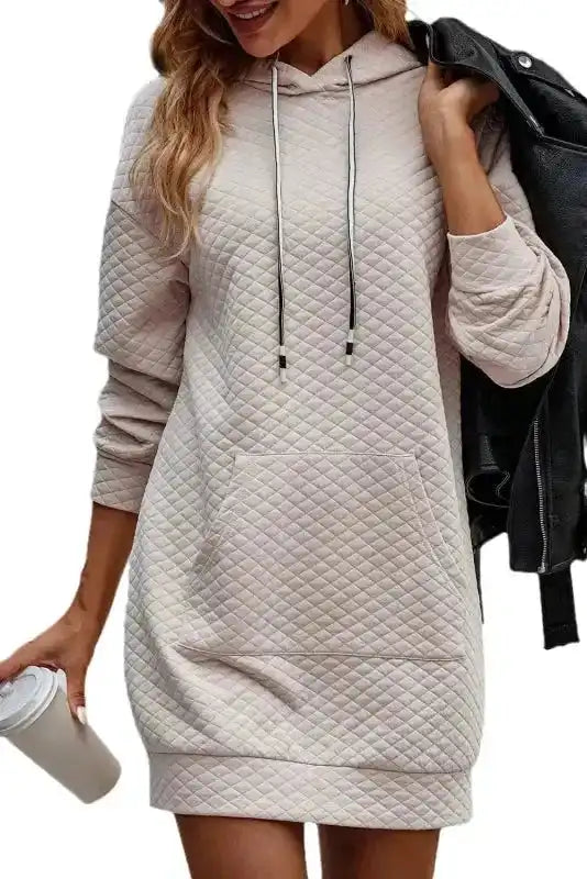 Quilted Hooded Mini Dress with Kangaroo Pocket