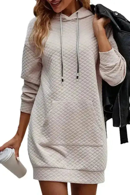 Quilted Hooded Mini Dress with Kangaroo Pocket