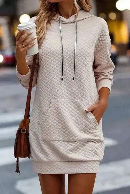 Quilted Hooded Mini Dress with Kangaroo Pocket