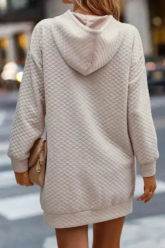 Quilted Hooded Mini Dress with Kangaroo Pocket