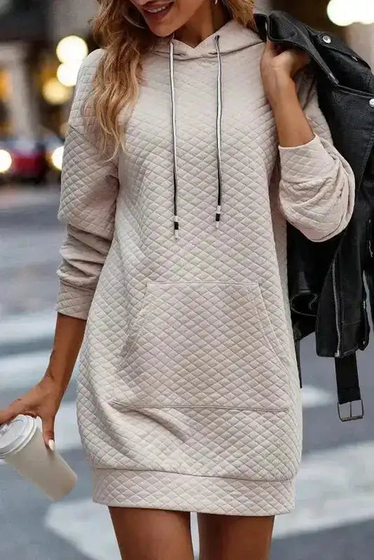 Quilted Hooded Mini Dress with Kangaroo Pocket