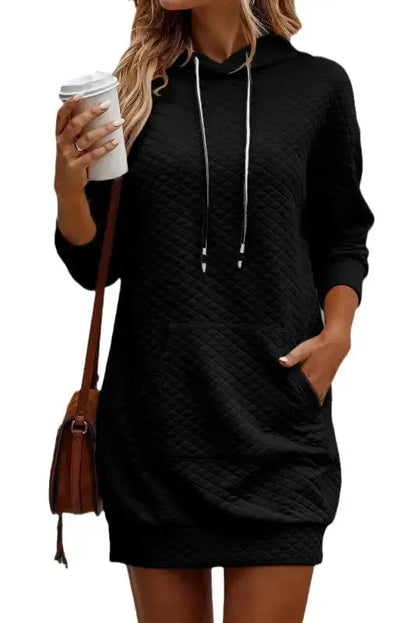 Quilted Hooded Mini Dress with Kangaroo Pocket