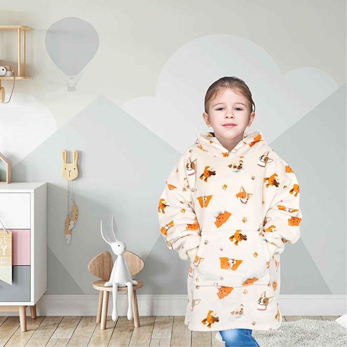 Kids' Dog Print Blanket Hoodie (Age 8–15)