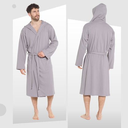 Men's Hooded Waffle Cotton Dressing Gown – Grey