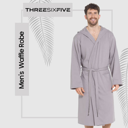Men's Hooded Waffle Cotton Dressing Gown – Grey