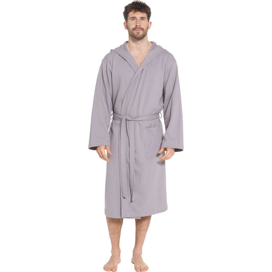 Men's Hooded Waffle Cotton Dressing Gown – Grey