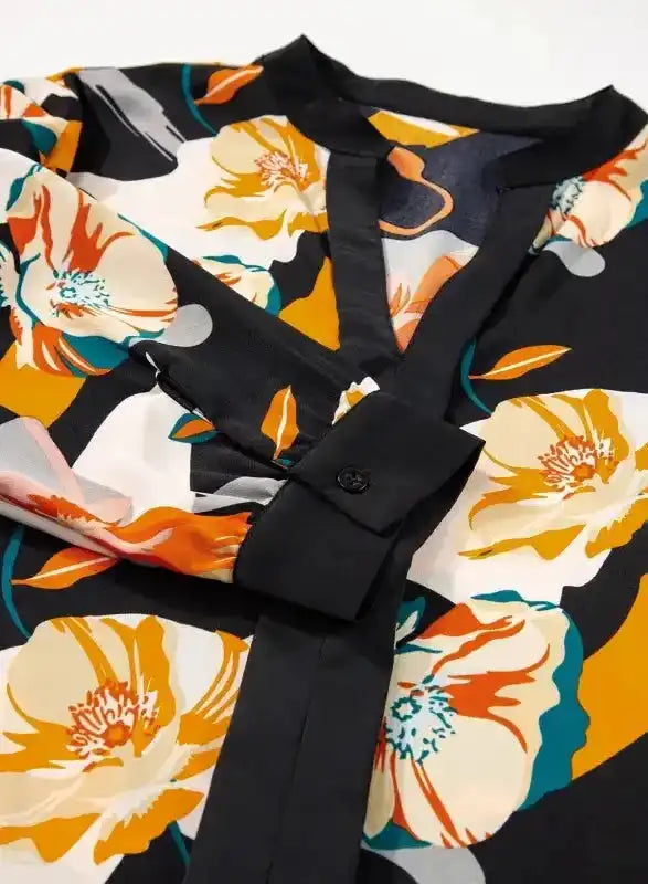 Floral Tie Neck Long Sleeve Midi Dress