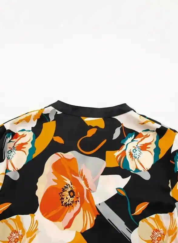 Floral Tie Neck Long Sleeve Midi Dress
