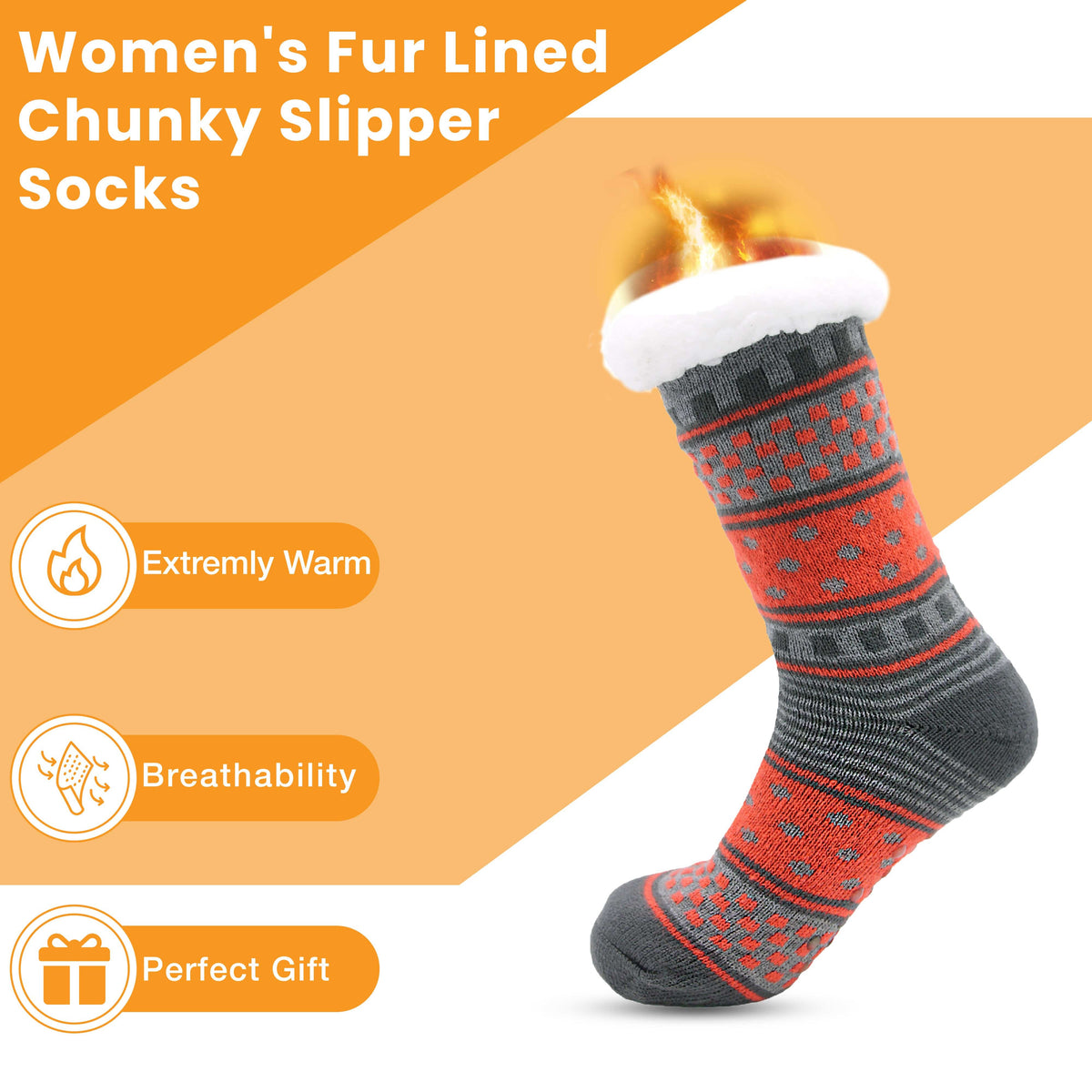 Women's Fur-Lined Chunky Slipper Socks (2 Pack)