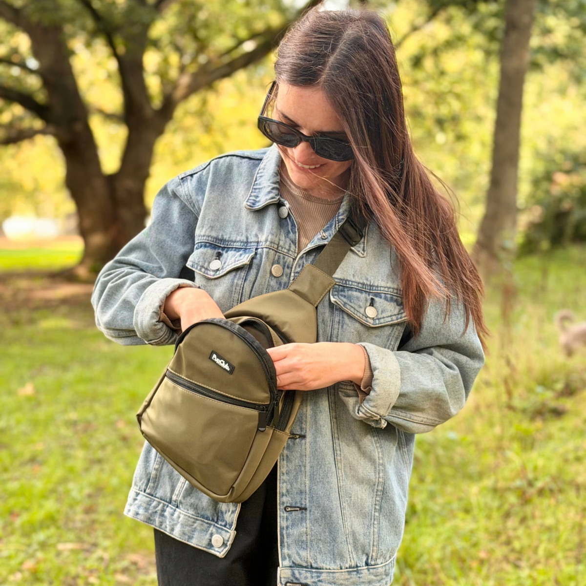 Water-Resistant Sling Backpack – Khaki Green